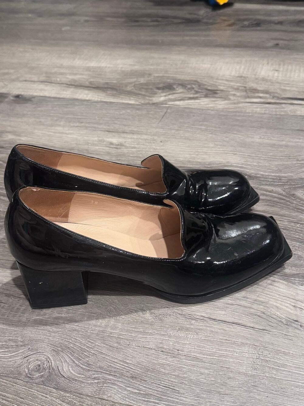 Viktor & Rolf Black Patent Leather Square Toe Loafer Pumps EU 38